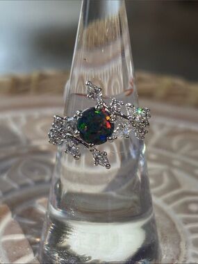 Iridescent Opal Cluster Ring - Multicolor Sparkle